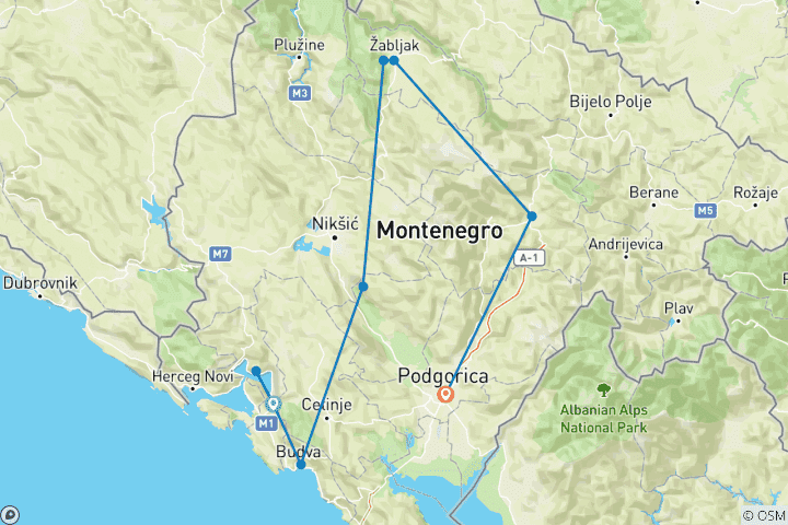 Carte du circuit Découvrir le Monténégro