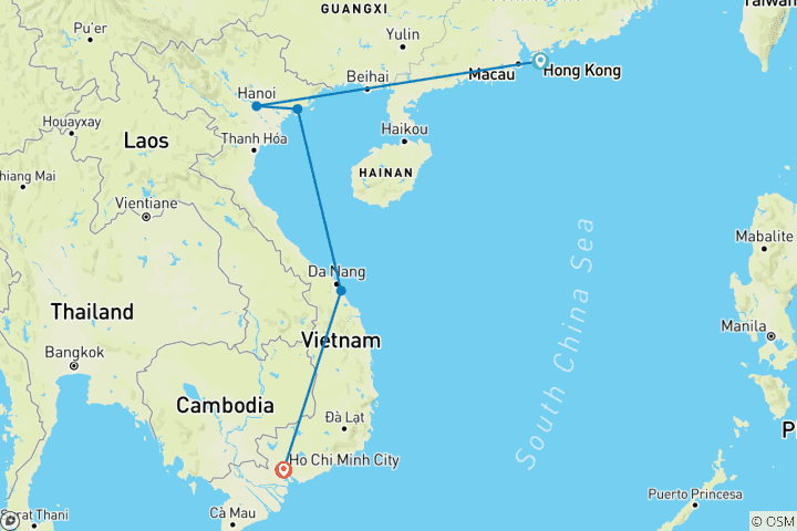 Map of Hong Kong & Vietnam: From Urban Jungle to Halong Bay