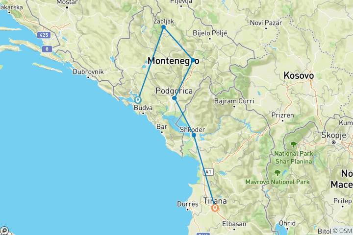 Map of Highlights of Montenegro