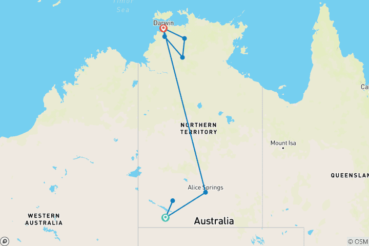 Map of Australia: Outback Adventure (9 Days, Air Price Outback Adventure) (from Uluru to Darwin)