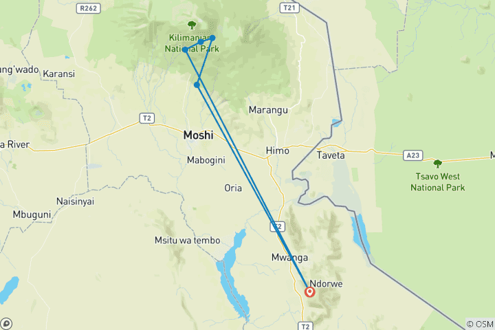 Map of 6-Day Umbwe Route Kilimanjaro Trek