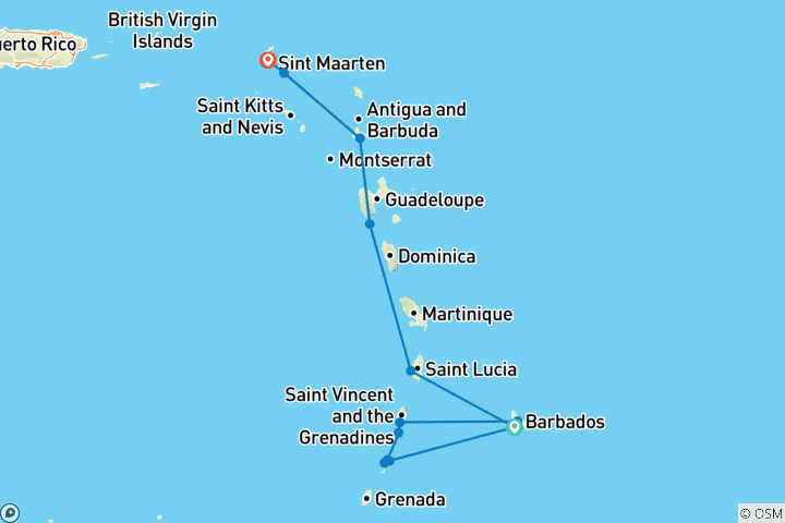 Carte du circuit Découvrez les Caraïbes orientales et les Grenadines 2026