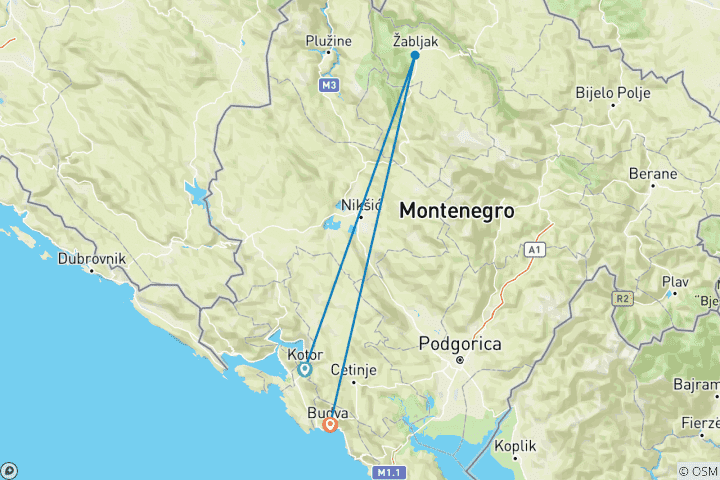 Carte du circuit Monténégro : Villes médiévales et panoramas montagneux