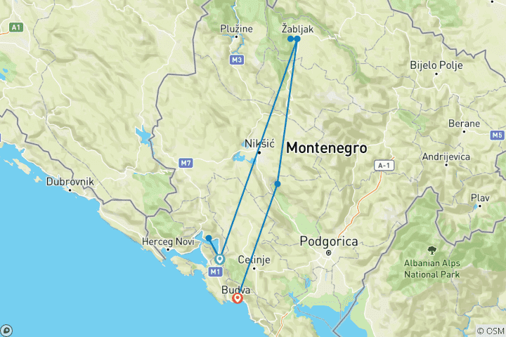 Carte du circuit Monténégro - Villes médiévales et montagnes majestueuses