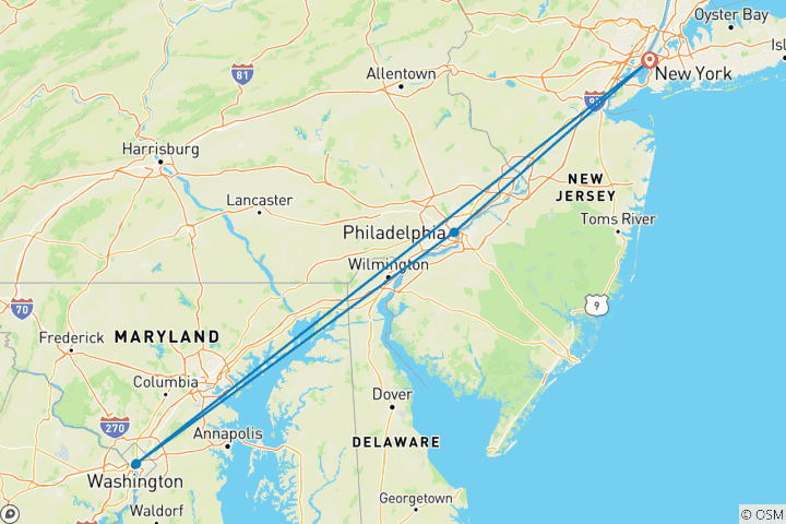 Map of 10 Night East Coast of America Rail Adventure