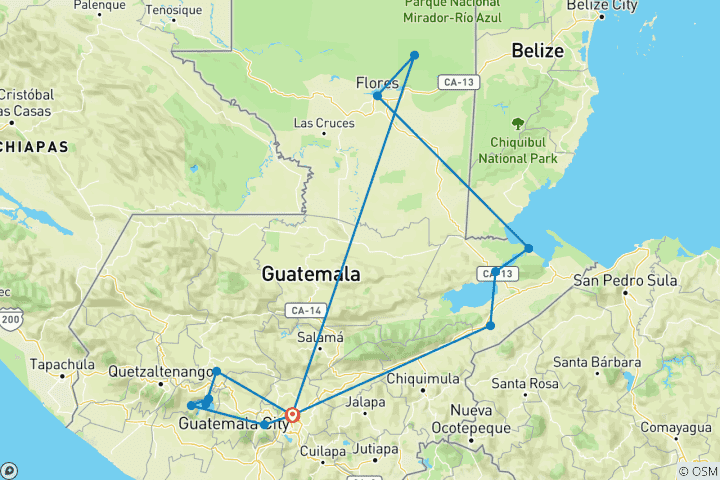 Carte du circuit Le Guatemala exotique en 8 jours