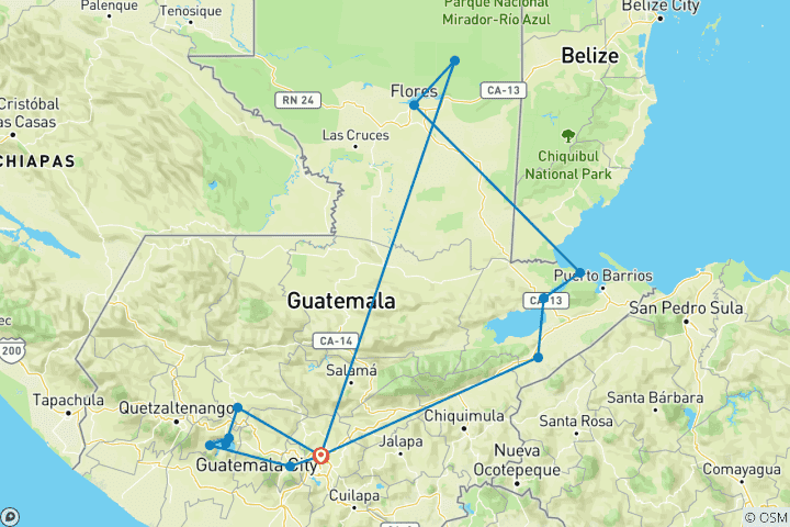 Carte du circuit Le Guatemala exotique en 8 jours