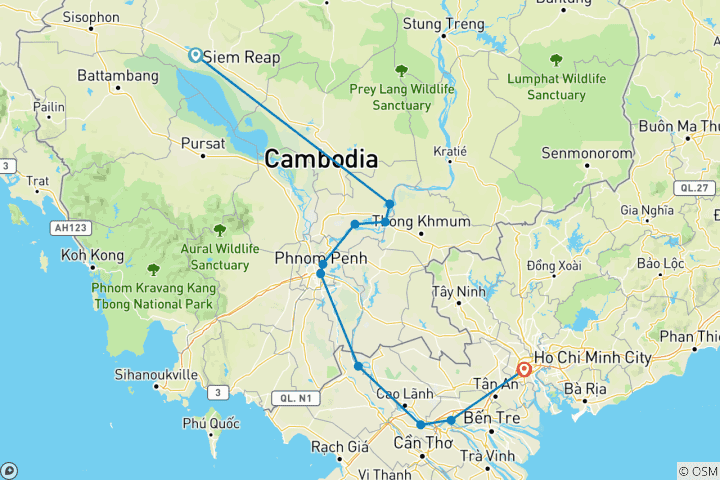 Map of Meandering along the Mekong 2025|2026 - 10 Days (from Siem Reap to Ho Chi Minh City)