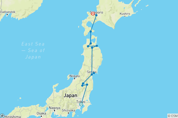 Carte du circuit Merveilles cachées du nord du Japon