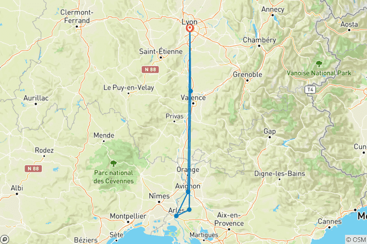 Map of A Christmas in Provence (port-to-port cruise)