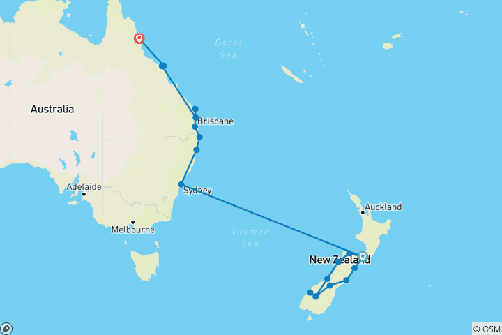 Map of Australia and New Zealand: Surfing & National Parks