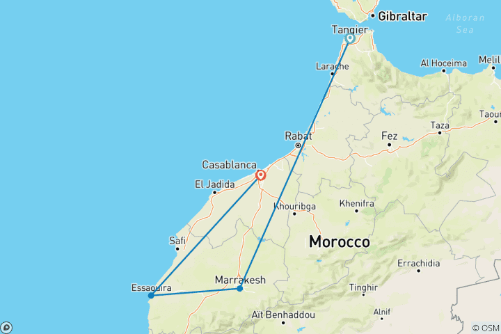 Map of Casablanca & Coast from Tangier - 8 days