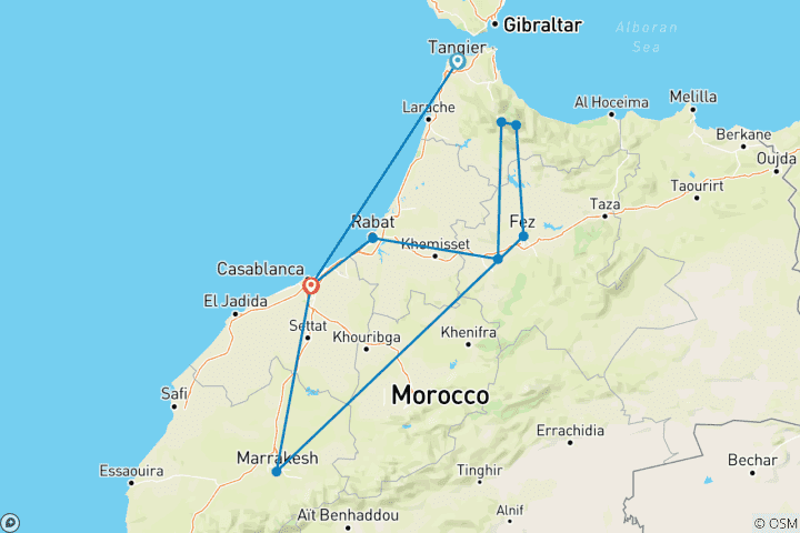 Map of Imperial Morocco & the Blue City from Tangier - 9 days