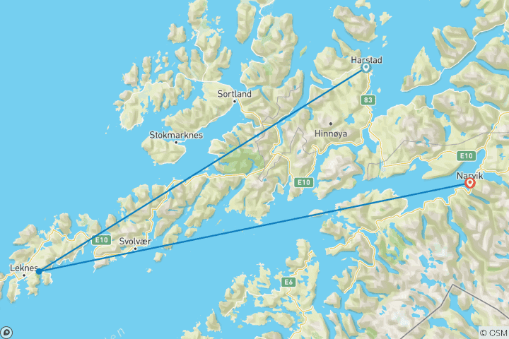 Karte von Winterabenteuer Lofoten: Zu Nordlichtzauber & Stelzenhäusern (von Harstad bis Narvik)