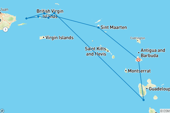 Map of Discover the yachting islands of the Caribbean 2026 - 15 Days