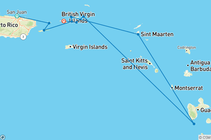 Map of Discover the yachting islands of the Caribbean 2026 - 15 Days (from San Juan to Saint Thomas Island)