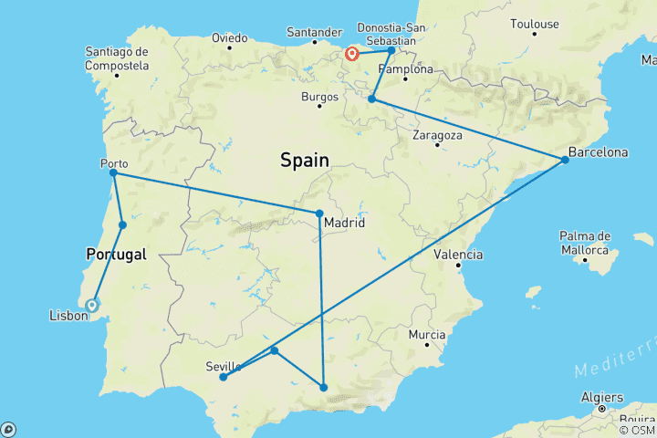 Map of Highlights of Portugal & Spain