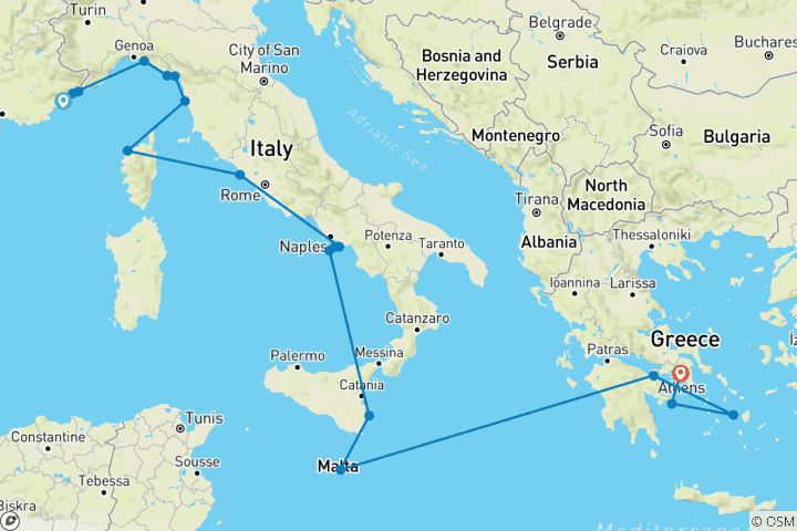 Map of Discover the Mediterranean from Cannes to Athens