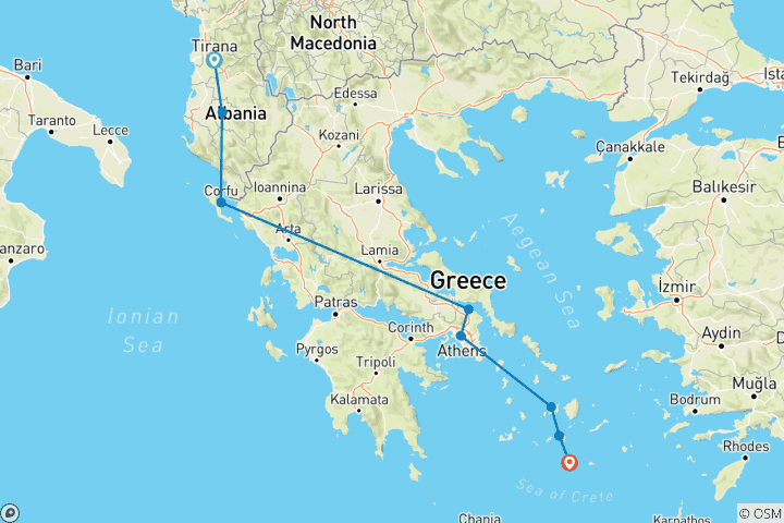 Map of Tirana to Santorini: The Albanian Riviera & Iconic Greek Islands