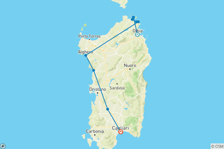 Map of North to South Sardinia Express