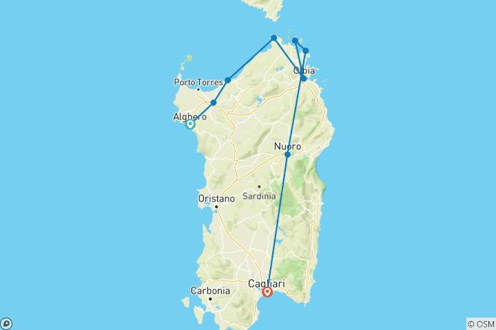 Map of North to South Sardinia Express