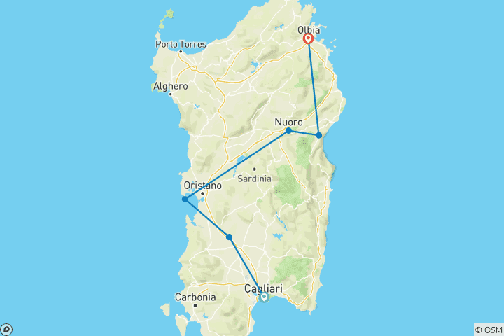 Map of South to North Sardinia Express