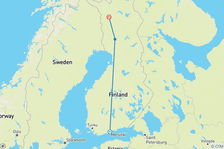 Carte du circuit Vacances en famille en Finlande