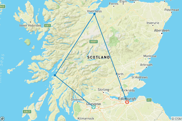 Carte du circuit Écosse panoramique (petit groupe, 8 jours)