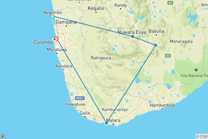 Carte du circuit Sri Lanka Comfort Escape - Circuit de 7 jours en petit groupe