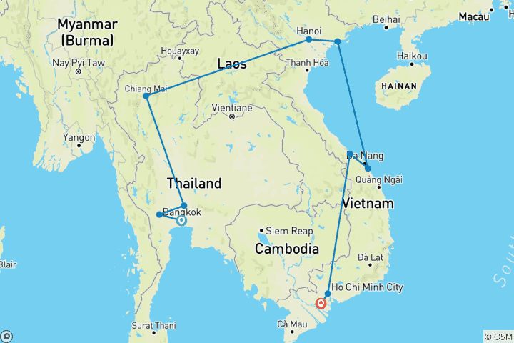 Karte von Schätze von Thailand & Vietnam in 18 Tage