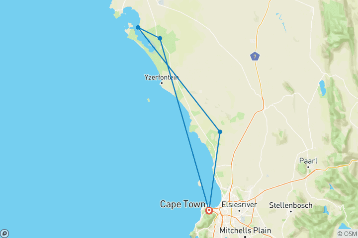 Carte du circuit 2 jours d'exploration de la côte ouest