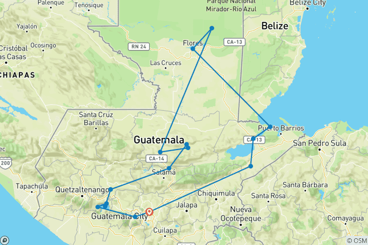 Carte du circuit Guatemala Overland en 11 jours