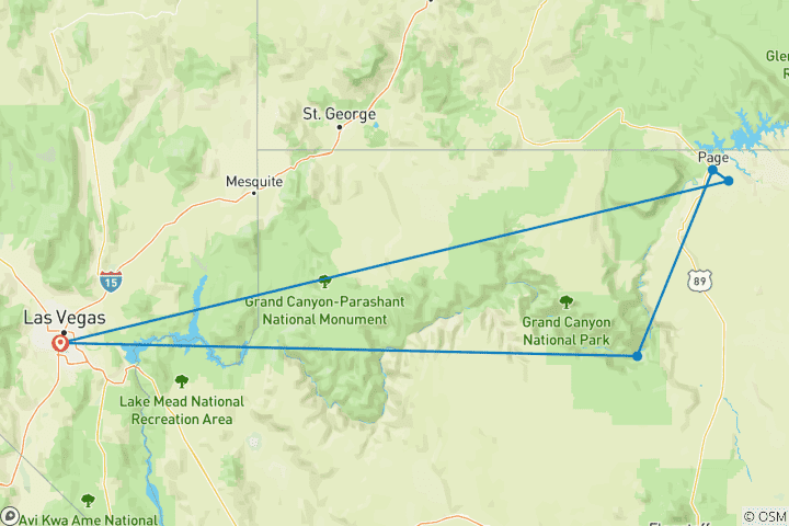 Map of Grand Canyon & Antelope Canyon Overnight - 2 days