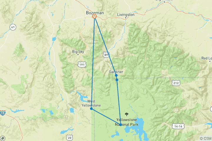 Map of Yellowstone in Winter - 6 days