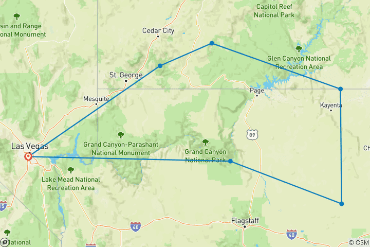 Map of Southwest National Parks Express - 3 days