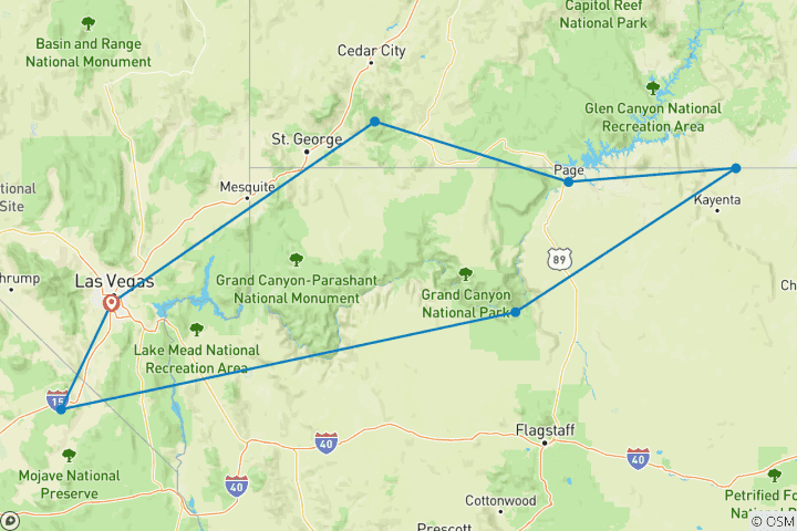 Map of Southwest National Parks Winter - 3 days