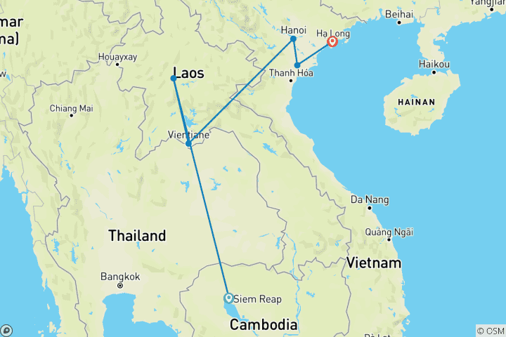 Mapa de Un vistazo a Indochina en 14 días