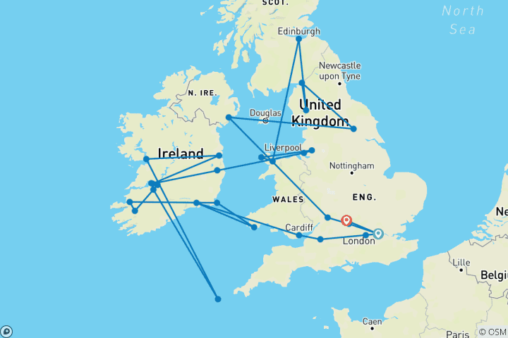 Carte du circuit L'expérience de la Grande-Bretagne et de l'Irlande (2026, 12 jours) (from Londres to Bladon)