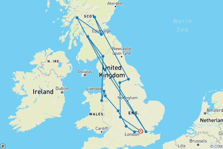 Map of England and Scotland Heritage (2026, 11 Days) (18 destinations)