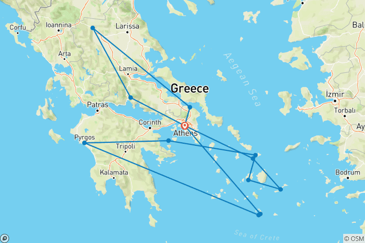 Map of Highlights of Greece with Island Explorer (12 Days)