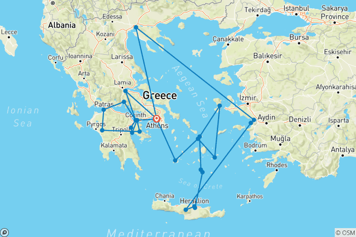 Map of Best of Greece (Idyllic, With 7 Days Cruise, 17 Days)