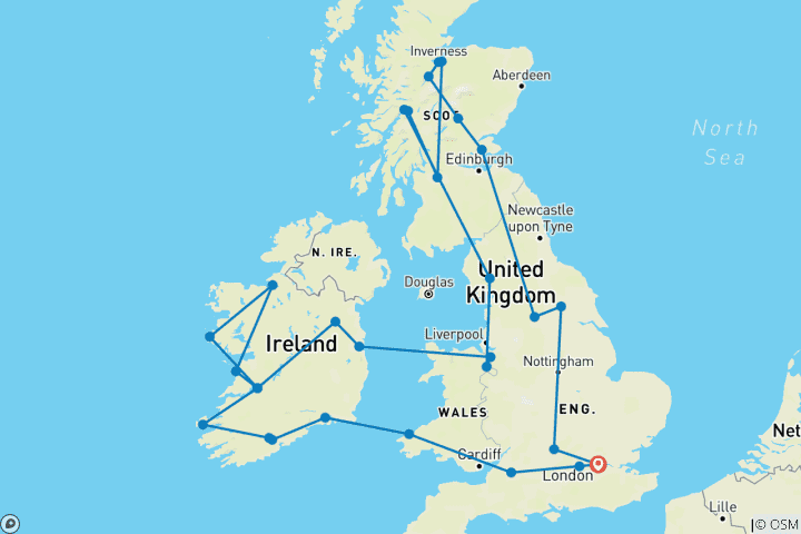 Map of Britain and Ireland Explorer (2024/2025, 19 Days) (44 destinations)