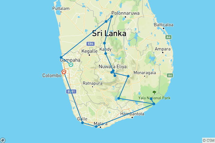 Karte von Sri Lanka Grand Tour - 13 Tage Kleingruppenreise