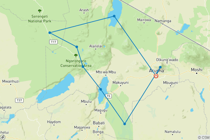 Map of 14-Day Tanzania Amazing Bird watching Safari