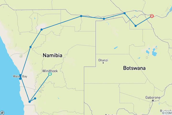 Map of Africa Namibia, Botswana, Zimbabwe