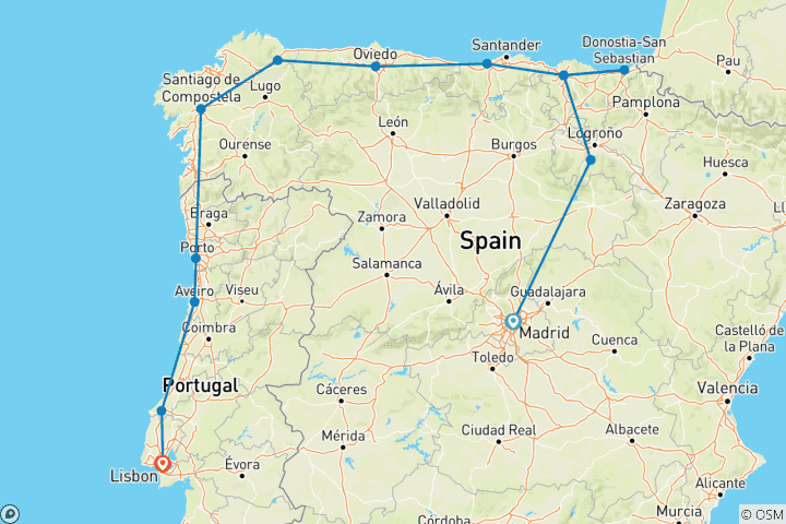 Map of Landscapes of Northern Spain & Portugal Journeys          