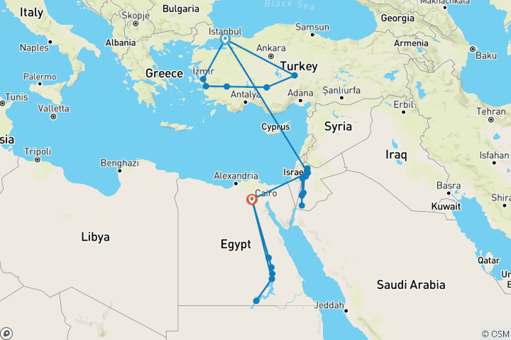 Map of Türkiye (Turkey), Jordan & Egypt Explorer Journeys