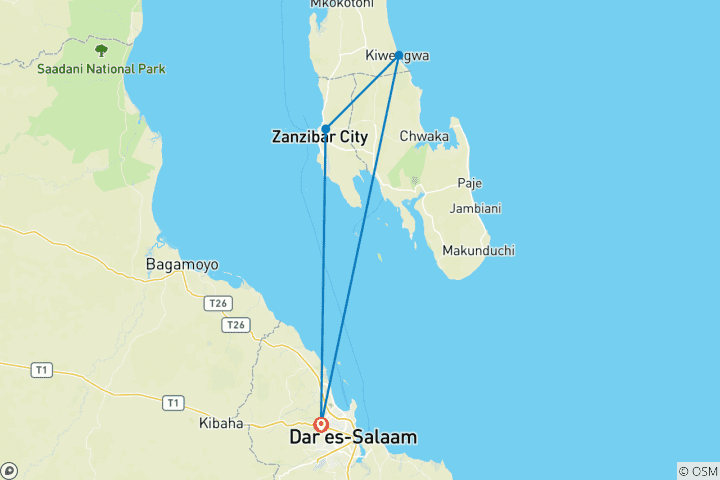 Mapa de Explorador de Yoga de 14 días en Zanzíbar