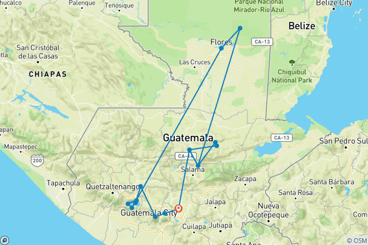 Map of Exciting Guatemala in 11 days