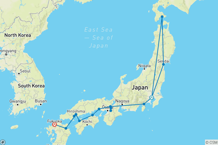 Carte du circuit JAPON | NEW SAMURAI : De Hokkaido à Kyushu